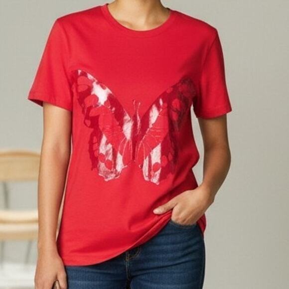 naomi kamali Tops - Naomi Kamali Vintage Red Butterfly Top Sz M Stretchy NWOT